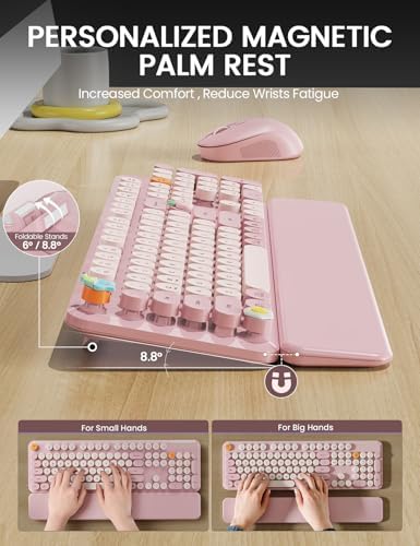 Wireless Keyboard and Mouse Combo, Cute Typewriter, Magnetic Wrist Rest