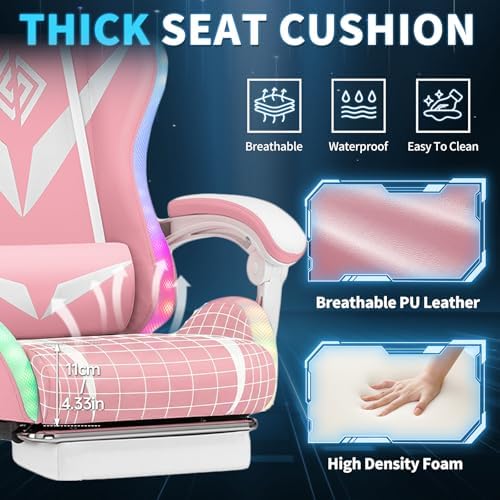 RGB Gaming Chair with Massage & Footrest Racing Style Computer Chair-Pink