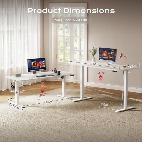 Huuger 63 X 24 Inch Electric Standing Desk with Power Outlets and USB-C Port, Height Adjustable Desk, Sit Stand Desk for Home Office, Computer & Gaming Desk with 3 Presets, Stable Steel Frame, White