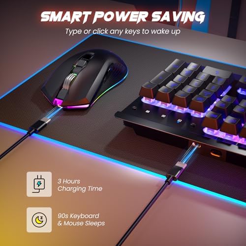 Wireless Gaming Keyboard and Mouse Combo, Metal Panel Light Up 3200DPI Mice