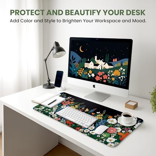 Aesthetic Desk Mat, Cute Botanical Floral Desk Pad Protector for Work & Decor, 31.5" x 11.8", Pretty Non-Slip Extended Mouse Pad for Office or Home