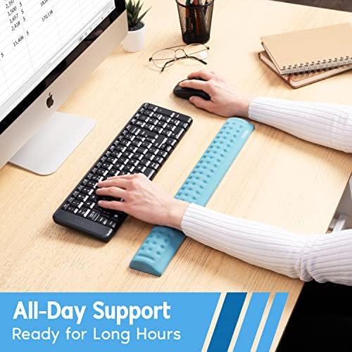 i-Rocks Memory Foam Keyboard Wrist Rest - Pain-Reducing Wrist Rest for Computer Keyboard - Non-Slip Rubber Base Wrist Rest - Cooling Keyboard Pad for Long Hours of Work, Studying, Gaming