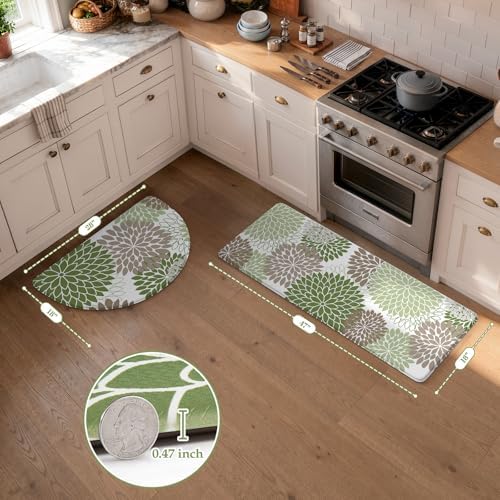KIMODE Half Circle Anti Fatigue Mats for Kitchen Floor Rug Sets of 2