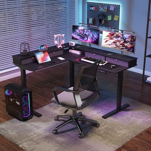 SANODESK 63x55 Electric L-Shaped Corner Standing Desk with 4 Drawers