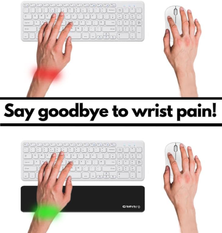 GRIFITI Slim Wrist Pad 17" x 4" x 0.25" Wrists Rest Pads for Standard Computer Keyboards - Ergonomic Keyboard Support Accessories & Carpal Tunnel Resting Hand Rests (Black Poly Nylon Surface)