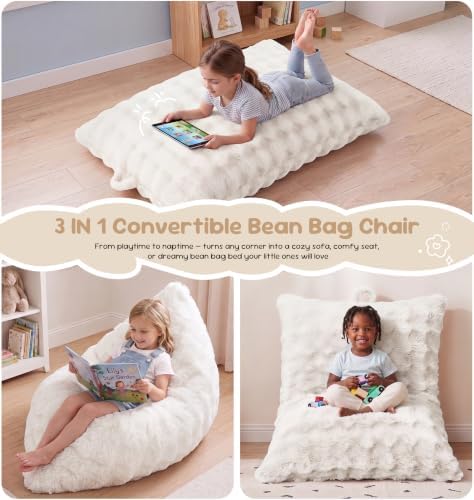 Hobestluk Bean Bag Chair Small Fluffy White Beanbag with Memory Foam Filled