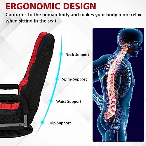 Swivel Gaming Chair Multipurpose Floor Gaming Chair for Gaming, TV, Reading w/6 Adjustable Postion Backrest, Armrest Lumbar Support & for Adults, Red