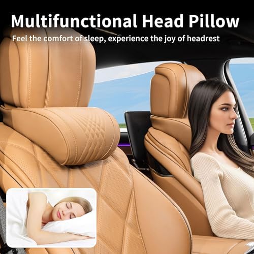 Car Neck Pillow Seat Headrest Memory Foam Palomino Brown, 2 Packs