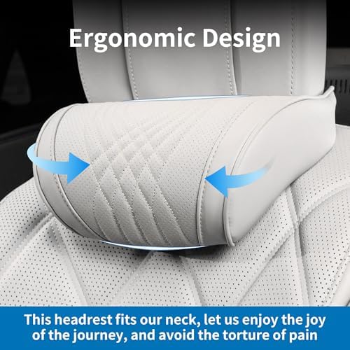 Car Headrest Memory Foam Neck Pillow for Driving Off-White 2 Pack