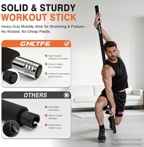 Adjustable Yoga Stick for Stretching & Balance, Upgraded Workout Pilates Equipment for Back Posture Corrector, 4-Section Steel Mobility Bar for Flexibility, Physical Therapy, Exercise Training