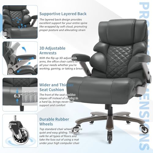 VUZI 700lbs Big and Tall Office Chair, Large Executive Leather Desk Chair