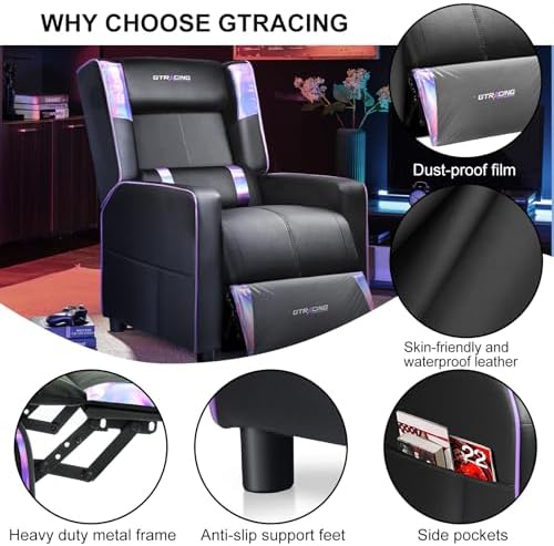 GTRACING Gaming Recliner Chair for Living Room Racing Style Single PU Leather Gaming Sofa for Adults Modern Game Recliners Ergonomic Comfortable Home Theater Seating, Purple