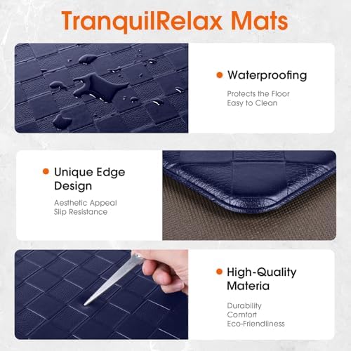 TranquilRelax 2-Piece Kitchen Mats, Cushioned Non-Slip Floor Mats, Blue