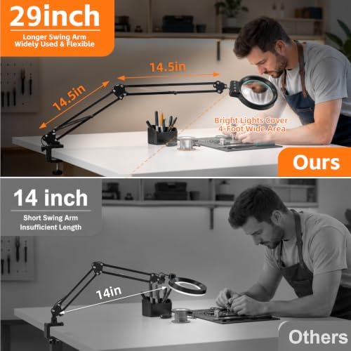 12X 30X Large Magnifying Glass with Light and Clamp,Stand Lighted Magnifier