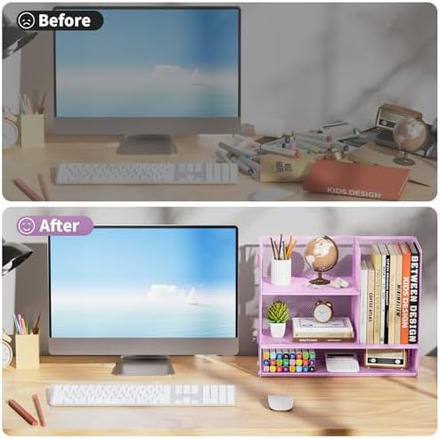 Marbrasse Desk Shelf Organizer with Handle, Bookshelf File Holder, Purple
