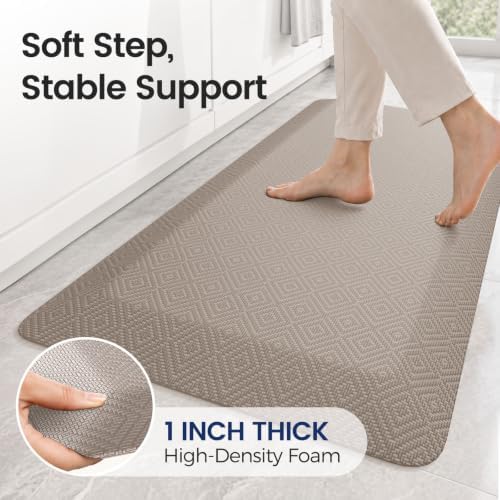 1" Extra Thick Anti Fatigue Kitchen Mats for Floor Standing Desk Mat, Khaki