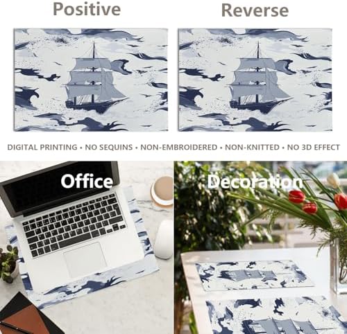 Sailing Ship Maritime Linen Placemats, Ocean Waves Nautical Table Mats for Table Washable Heat Insulation Thick Dining Mat, Indoor/Outdoor 12X18 in 8 Pcs