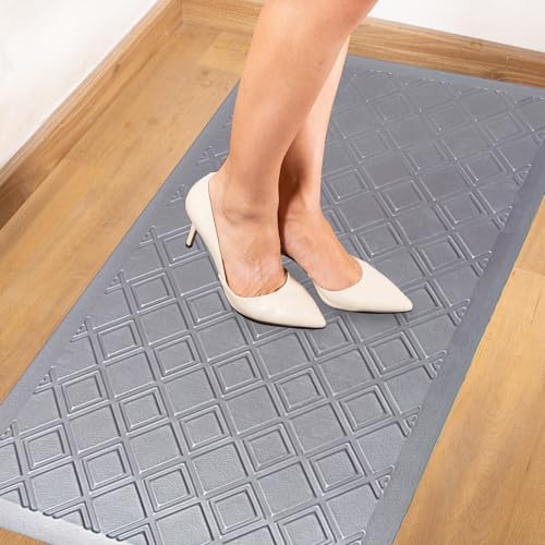 17.3 x 30 Inch Waterproof Anti Fatigue Comfort Kitchen Mat, Thick Non-Slip Standing Desk Mat, Commercial Pads for Offices, Home, Garages (Grey, 30" L x 17.3" W x 0.4" Th)