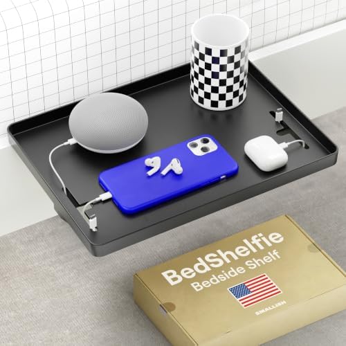 BedShelfie Bedside Shelf for Dorm Room - Cable Catch, Black