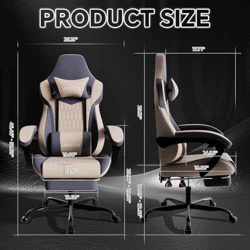 Gaming Chair with Footrest, High Back Gaming Chairs Leather Ergonomic Gamer Chair with Adjustable Headrest Lumbar Support Racing Style Video Gaming Chair for Office/Home (Grey)