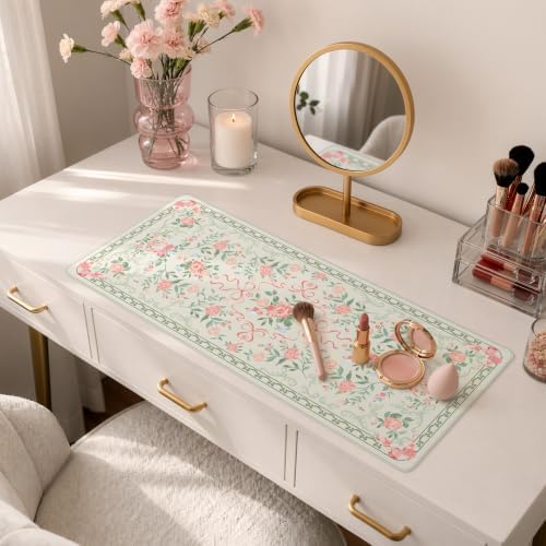 HAOCOO Cute Green Floral Computer Pad, 31.5" x 11.8" Deskmat for Home Decor