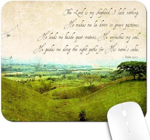 9.5x7.9 Inch Office/Gaming Mouse Pad, The Lord is My Shepherd Vintage Bible Verse Scripture Green Pasture Psalm 23 Christian Art, Cute Anti-Slip Mat for Desk Decor