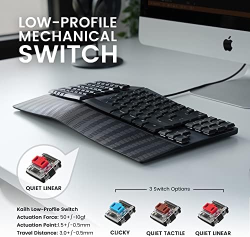 Perixx PERIBOARD-335RD Wired Ergonomic Mechanical Compact Keyboard - Low-Profile Red Linear Switches - Programmable Feature with Macro Keys - Compatible with Windows and Mac OS X - US English
