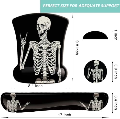 Keyboard Wrist Rest Pad Mouse Pad with Wrist Support Set of 3, Gaming Mousepad with Non-Slip Rubber Base, Ergonomic Memory Foam Mouse Cushion Support for Home Office Laptop Computer, Human Skeleton