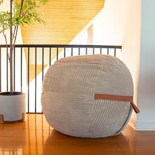 Big Joe Fuf 4Ft Foam Bean Bag Chair with Removable Cover for Kids, Teens, Vanilla Latte, Corded Plush, 4 Foot Large Reading and Gaming Seat