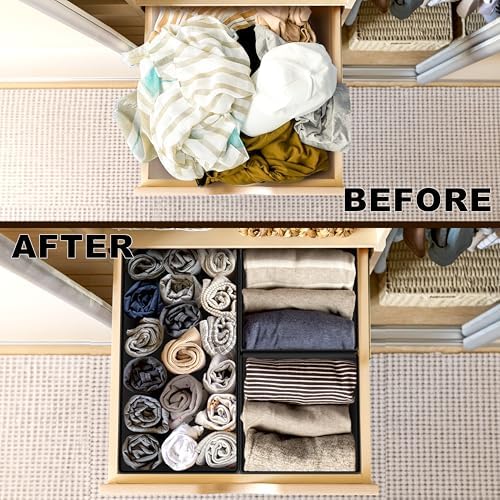 Simple Houseware Underwear Drawer Organizer, Set of 6, Black