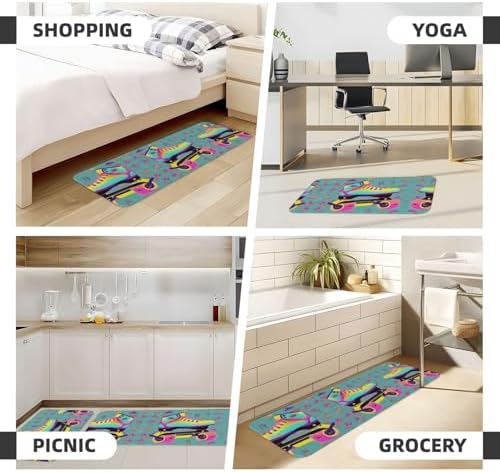 Colorful Roller Skates Print Kitchen Rugs Mats Sets,2pcs Absorbent Non-Slip Rug,Soft Comfort Floor Mat,for Hallway Office