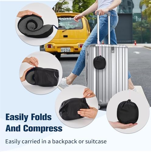 Cirorld Neck Pillow for Traveling, Travel Pillows for Airplanes Pure Black