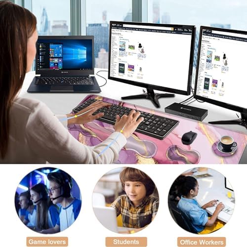 Keyboard Wrist Rest and Mouse Pad with Wrist Support Set Ergonomic Coaster,Memory Foam,Easy Typing Pain Relief,Large XL Desk Mat 31.5"x 11.8",Marble Pretty Pink