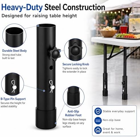 8-Pack Table Legs Extensions for Straight/Bent Folding Tables, Folding Table Leg Extenders, Reduces Stooped Work Improves Back Pain, 2-Level Height Adjustable Furniture Risers (3.6"/ 5.2")