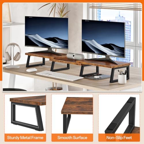 HOOBRO Dual Monitor Stand Riser, Computer Monitor Stand for PC,Rustic Brown