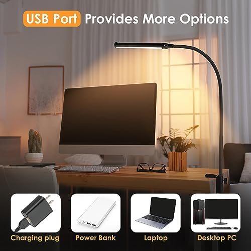 ShineTech LED Desk Lamp with Clamp,Clip On Desk Lamp for Home Office