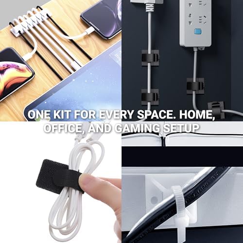 Hexcal 288-Piece Cable Management Kit - All-in-One Desk Organizer Set with Cable Sleeves, Silicone Clips, and Adhesive Ties - Premium Wire Management for Home Office, Gaming, and PC Building - Black