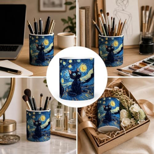 Pen Holder for Desk Ceramic Pencil Cup, Cute Makeup Brush Desk Organizer, Desk Accessories, School Supplies, Teacher Appreciation Gifts, Birthday Christmas Gift for Women (Blue)