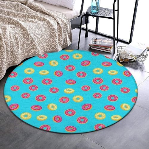 Large Machine Washable Circular Rugs, Home Decor Round Mat for Living Room Sofa Office Donut Food Pattern, 60inch