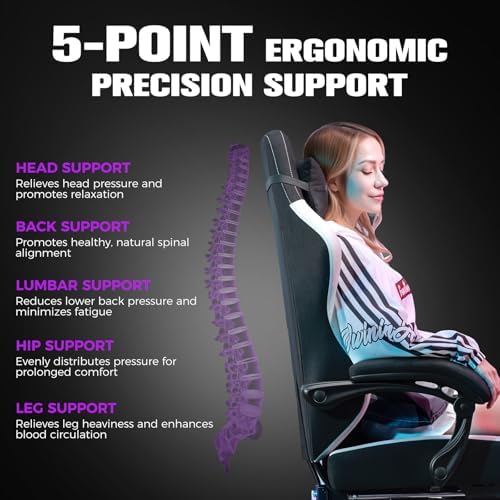 GTPLAYER Gaming Chair, Ergonomic Computer Chair with Footrest and Lumbar Support, High Back Recliner Chair 350lbs, Height Adjustable for Home Office, Black