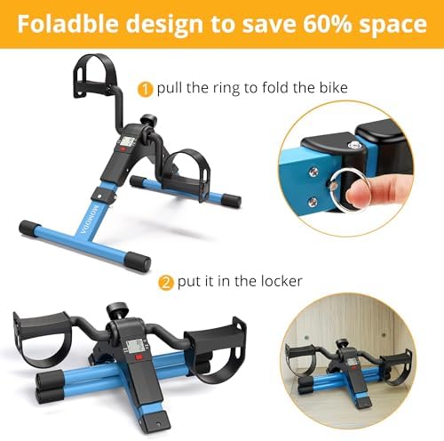 MOMODA Pedal Exerciser Leg and Arm Exercise Bike with LCD Monitor Foldable (Black/Blue)