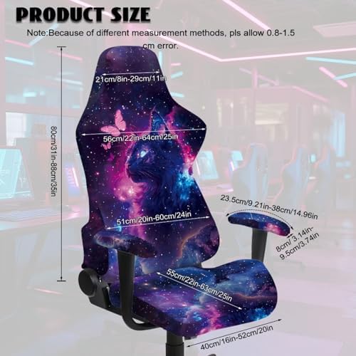Cat Galaxy Gaming Chair Protector Slipcover 4-Piece Fits Office/PC Boss Recliners Anti-Scratch Washable with Zipper for Living Room