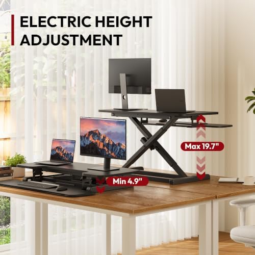 SANODESK 35" Electric Standing Desk Converter,Height Adjustable Riser for Office Home, Monitor and Laptop Workstation with Large Keyboard Tray, Black Color