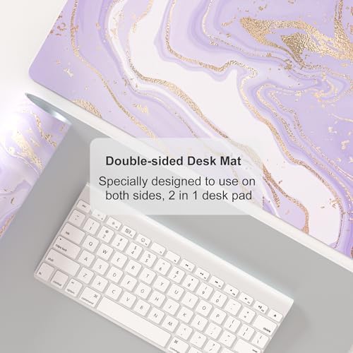 Faux Leather Large Mouse Pad, Office Desk Mat, 31.5"x15.7", Violet Marble