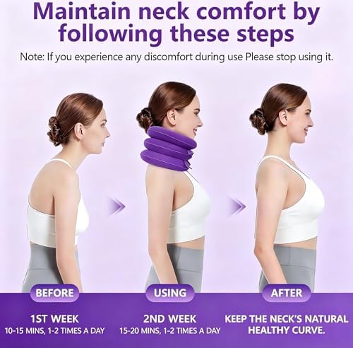 Inflatable Purple Cervical Neck Traction Brace, Adjustable Neck Stretcher for Instant Neck Pain Relief & Spine Decompression, Portable Design for Relax Your Neck Anytime Anywhere at Home Travel Office