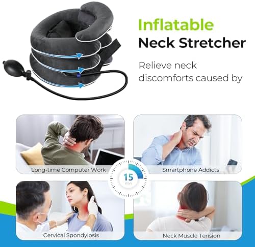 AUVON Inflatable Neck Stretcher with Chin-Up for Effective Neck Pain Relief