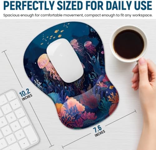 Ergonomic Mouse Pad with Wrist Rest, Gel Wrist Support, Jellyfish