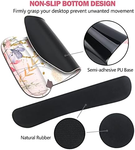 AIMSA Keyboard Wrist Rest and Mouse Pad with Wrist Support Set, Memory Foam Ergonomic Non-Slip Rubber Base, Easy Typing and Pain Relieve for Computer, Laptop,Pink Flowers
