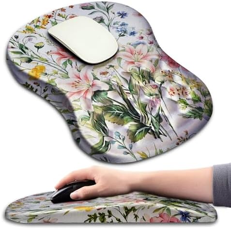 Hokafenle Ergonomic Mouse Pad Wrist Support with Massage Design, Wrist Rest Pain Relief Mousepad with Memory Foam&Non-Slip PU Base, Mouse Pads for Wireless Mouse & Desk (12x8 inch,Colorful Flowers)
