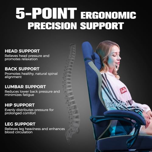 GTPLAYER Gaming Chair Fabric with Pocket Spring Cushion, Big and Tall Gamings Chairs 350LBS High Back Computer Chair with Footrest for Adults Lumbar Support Swivel Game Chair for Office Dark Blue